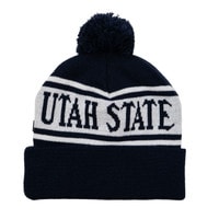 Utah State pom pom cuff beanie navy and white